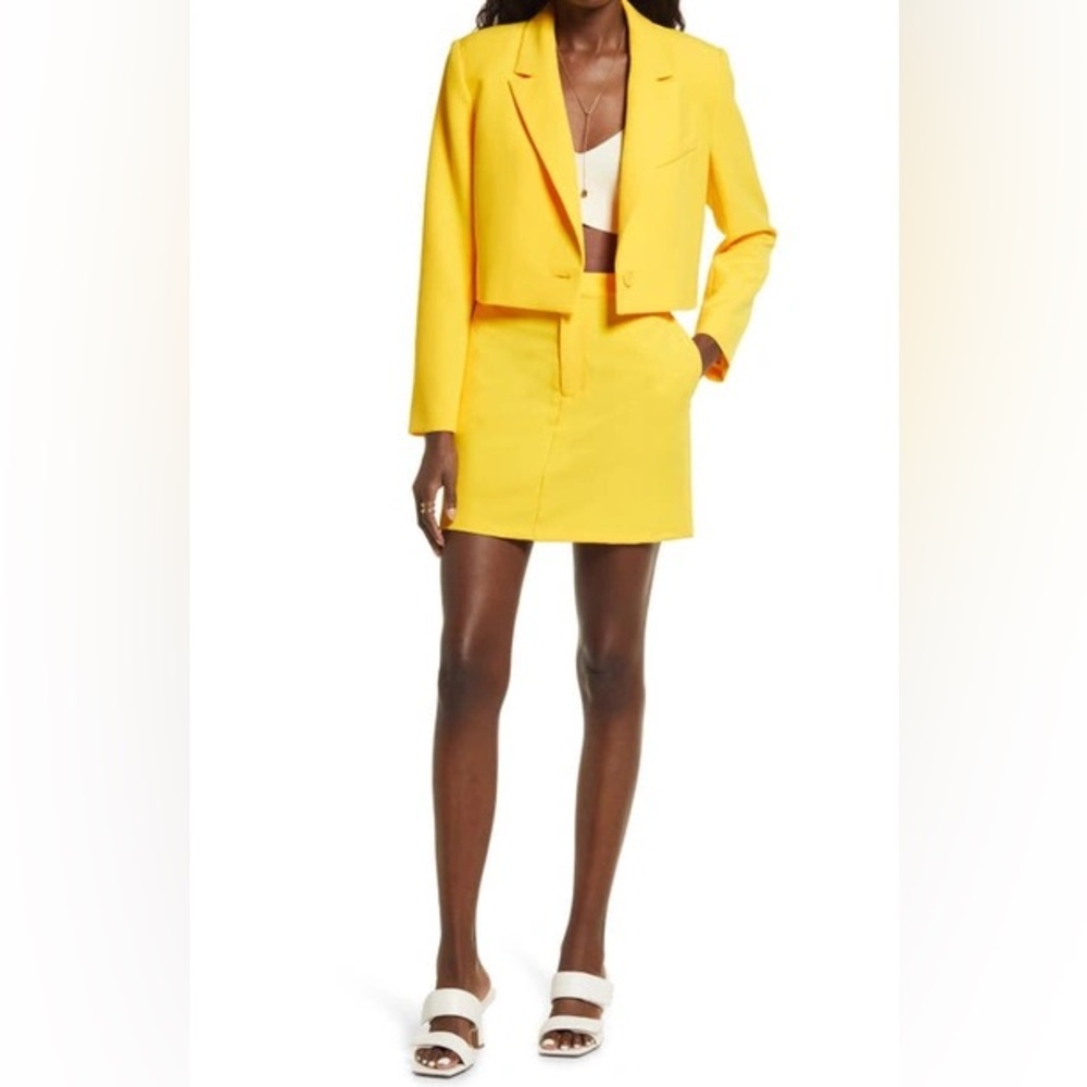 NWT Open Edit Crop Blazer and Zip Front Miniskirt Yellow Fusion 3X